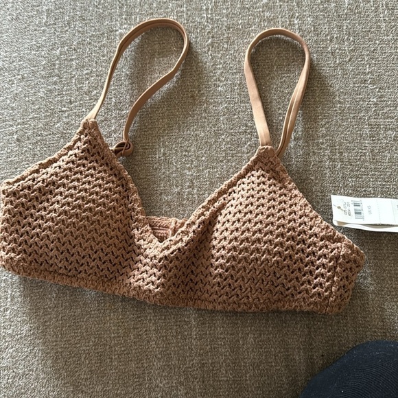 Aerie Tan Textured Knit Scoop Bikini Top XS - Picture 2 of 3